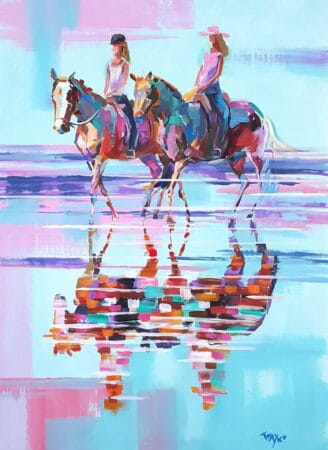 "Horse riding on the beach” (2023) – Acrylgemälde von Trayko Popov