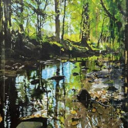 "Nidd Gorge Woodland” (2023) – Landschaftsmalerei von Helen Sinfield, Acryl auf Leinwand