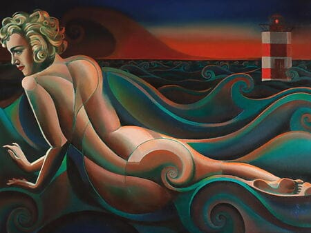 Kubistische Aktmalerei "The Infinite Waves of Eternity – 06-02-24" (2024) von Corné Akkers