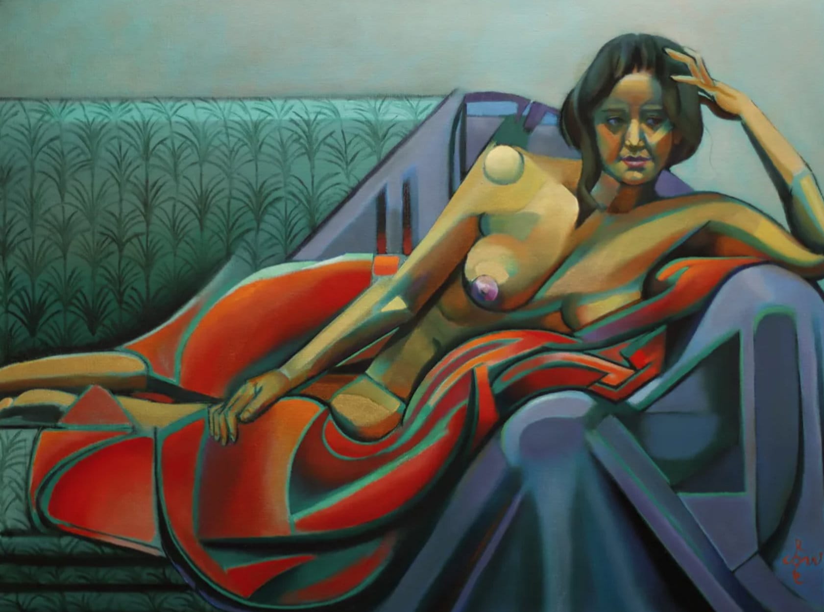 Akt painting &quot;Neo Deco-12-01-23&quot; (2023) by Corné Akkers, oil on canvas