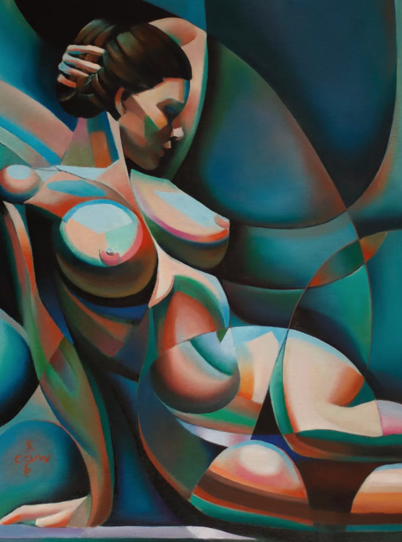 Female act &quot;Neo Deco-05-01-24&quot; (2024) by Corné Akkers, oil on canvas