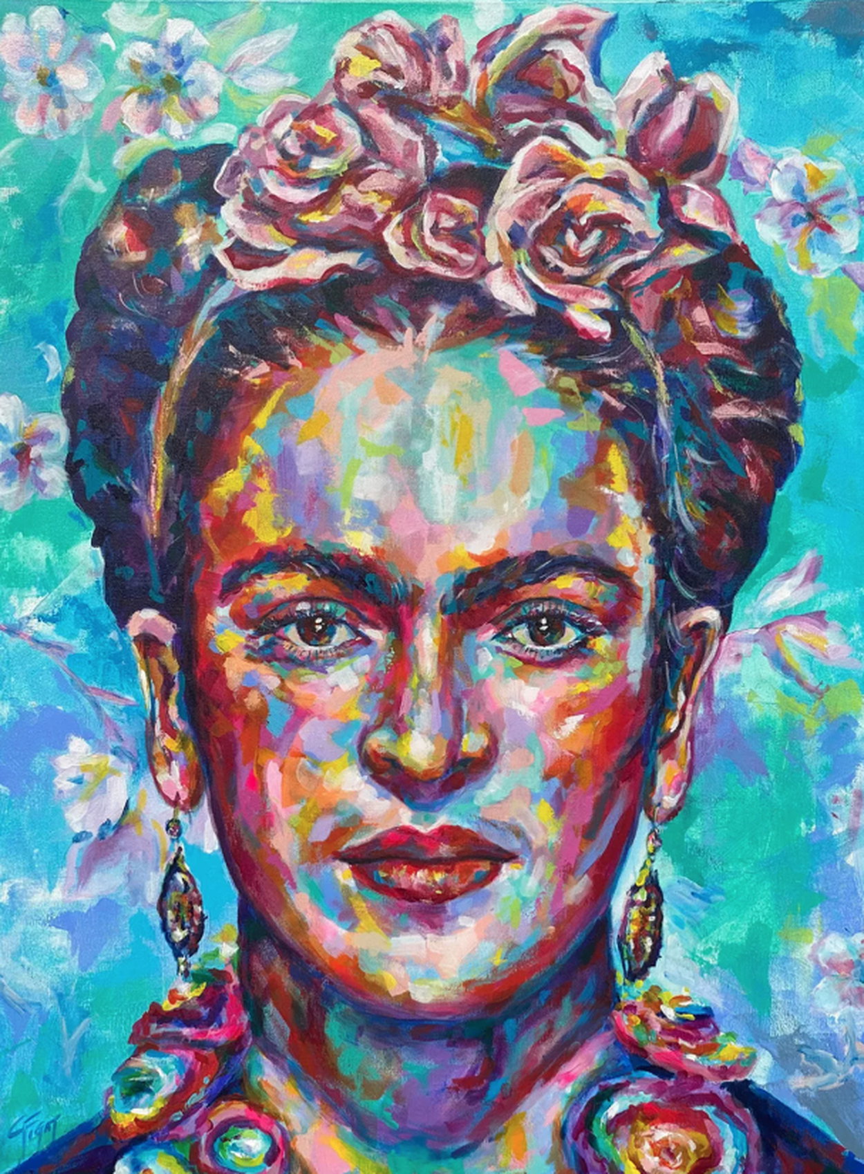 Portraitgemälde "Frida" (2021) von Christopher Figat, Acryl auf Leinwand