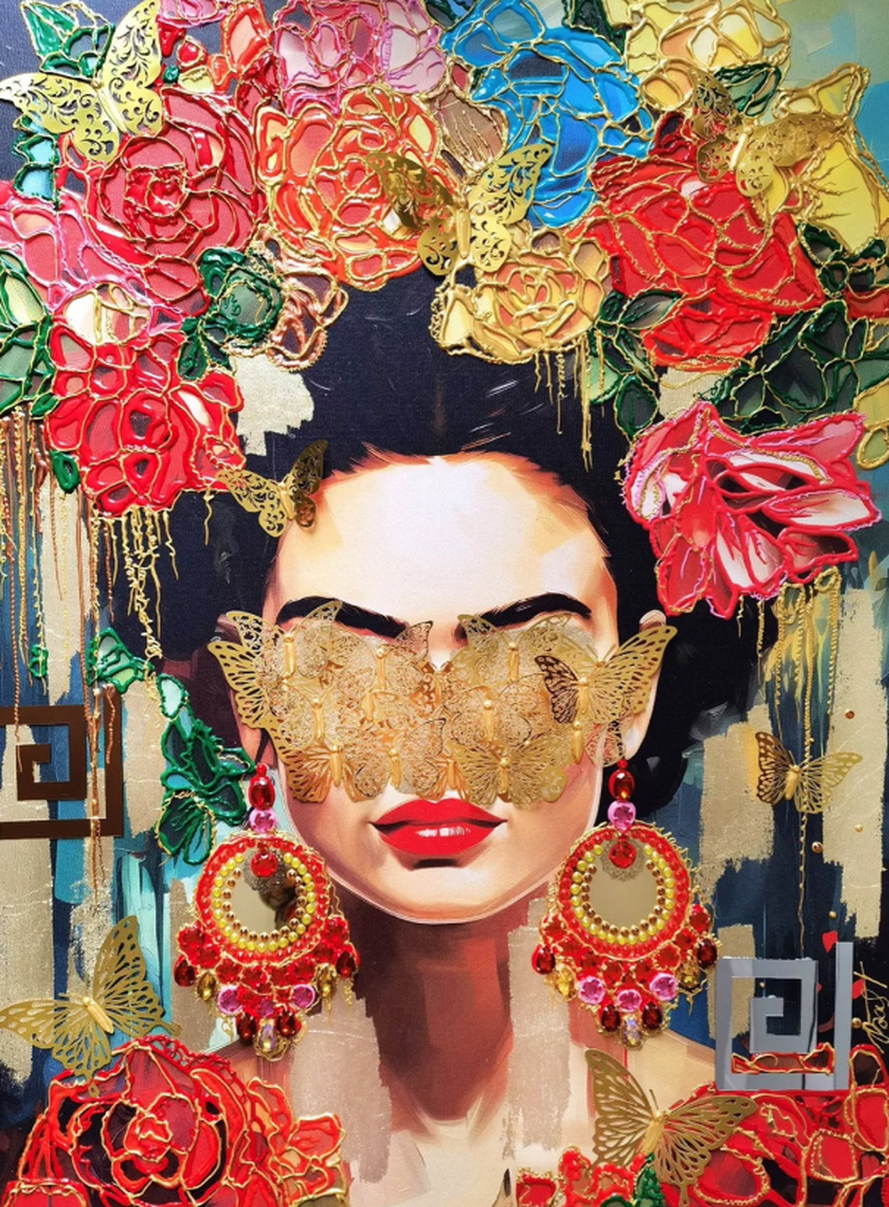 "Frida - Faceless Portrait" (2024) - Mixed Media Gemälde von BAST