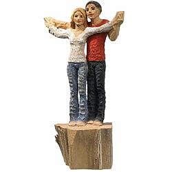 Handbemalte Skulptur "Liebespaar" von Michael Pickl, Kunstguss mit Holzfinish