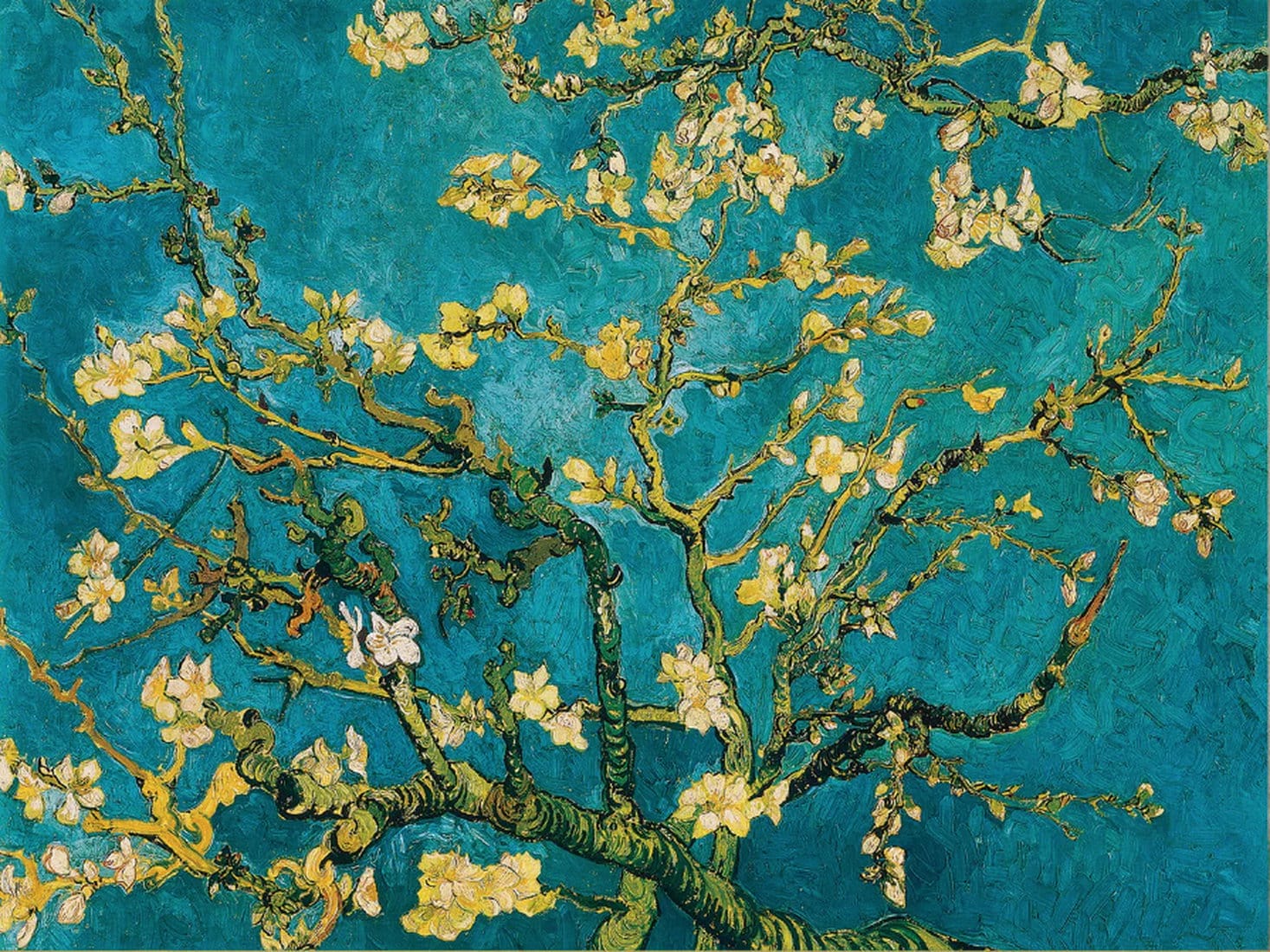 Oil painting &quot;Flowering almond tree branches&quot; (1890) by Vincent van Gogh, limited reproduction on canvas