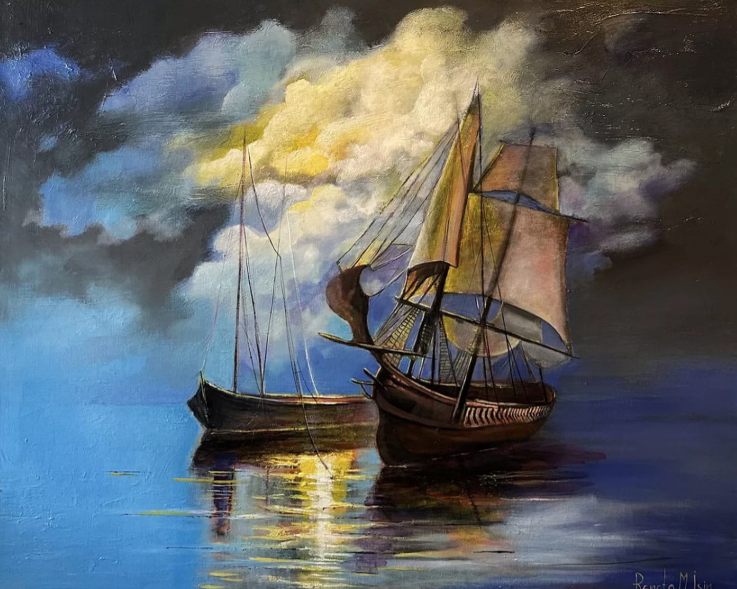 Marine painting &quot;Little Ranger - Bartholomew Roberts Ship&quot; (2024) by Reneta Isin, oil on canvas