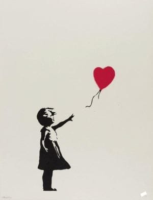 Street art masterpiece "Girl with Balloon" (2004), signed by Banksy, limited edition silkscreen print