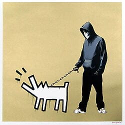 Famous Street Art &quot;Choose Your Weapon (Gold) VIP&quot; (2010), signed by Banksy, limited screen printing