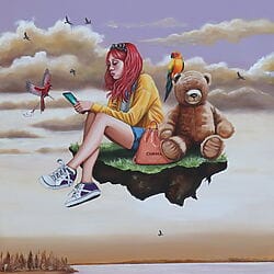 Gesellschaftskritische Acrylmalerei „Rêverie N°2“ (2023) von Nathalie Roure