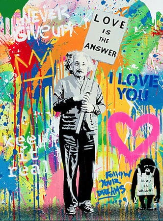 "Einstein" 2023 - Ikonisches Street Art Werk von Mr. Brainwash, Siebdruck auf Glas
