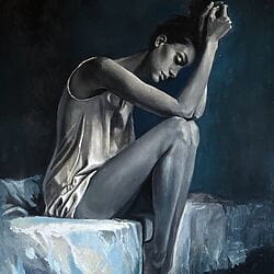 Female portrait painting &quot;Black and White Beauty&quot; (2019) by Reneta Isin, oil on canvas