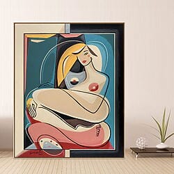 Cubist act painting &quot;The Artist Easel With His Muse&quot; (2023) by Bernard Simunovic