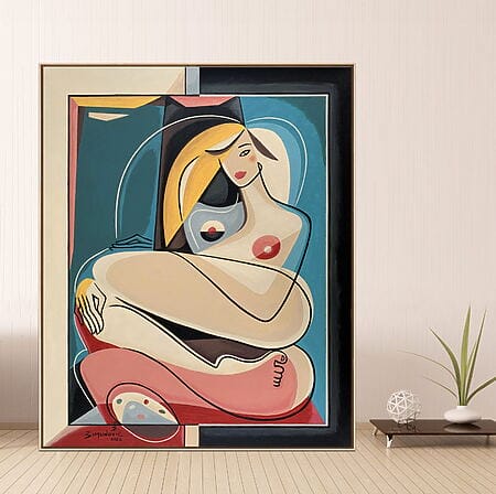 Kubistische Aktmalerei "the artist easel with his muse" (2023) von Bernard Simunovic