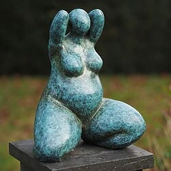 Sitting female act &quot;Nerana&quot;, turquoise garden figure made of bronze