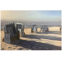 Acrylverfschilderij "Strandstoelen in het avondlicht" (2023) van Stefan Dobritz