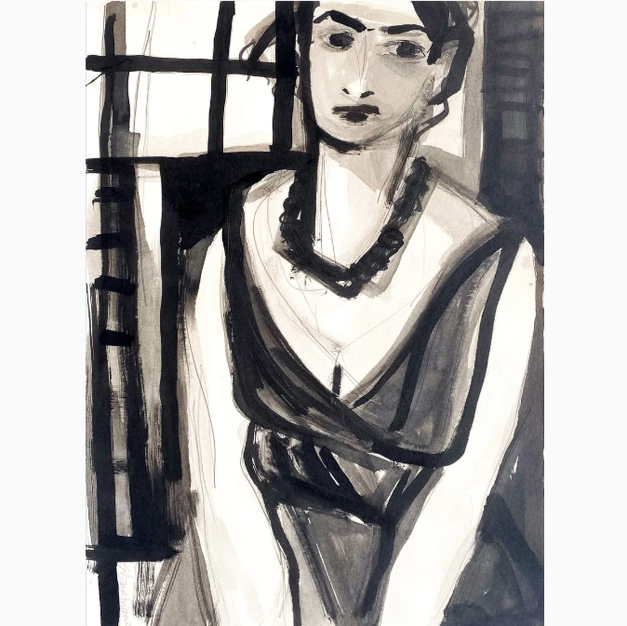 Ink drawing &quot;As She Looks at Him&quot; ​​(2017) by Silvana Soriano
