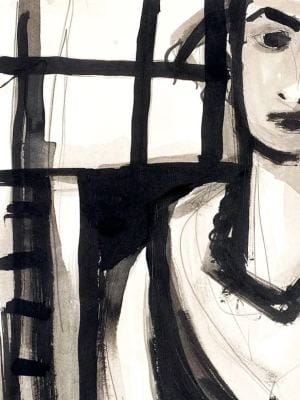 Tuschezeichnung "AS She Looks at Him" (2017) von Silvana Soriano