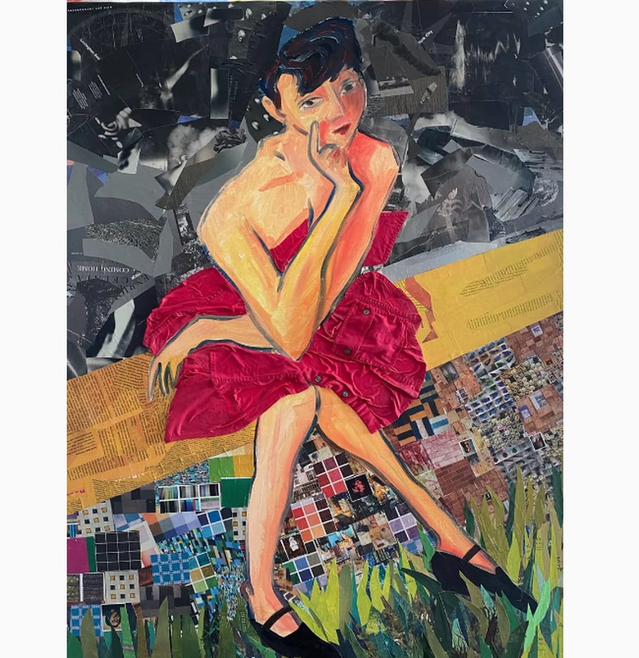 Collage &quot;Em Cima do Muro&quot; (2017) by Silvana Soriano, oil on canvas