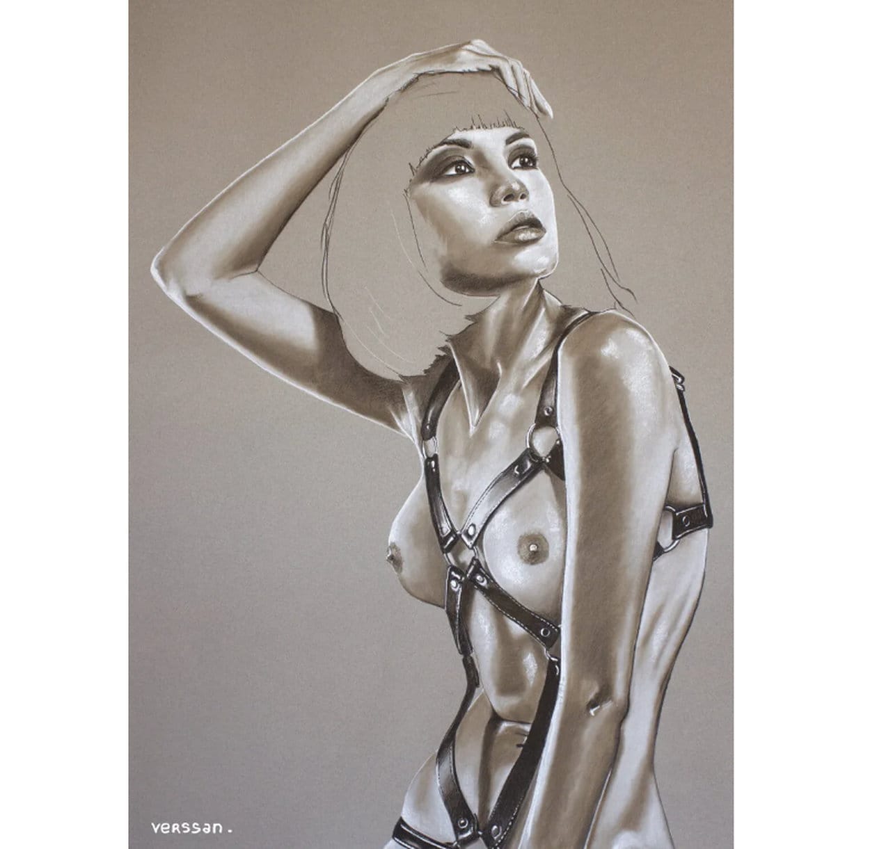 Erotic pastel painting &quot;Femme au Harnais&quot; (2018) from Pappay