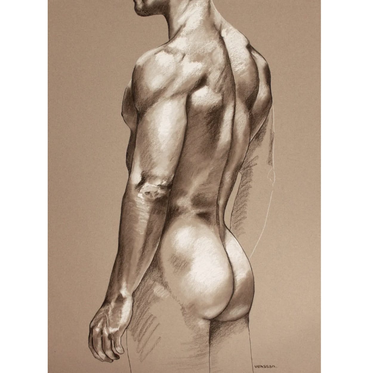 Erotic pastel painting &quot;Homme aux Fesses Musclées&quot; (2023) from Pappay