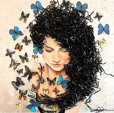 Mixed-Media Gemälde "Let Your Hair Down" (2023) von Lara Venema, Pop Art
