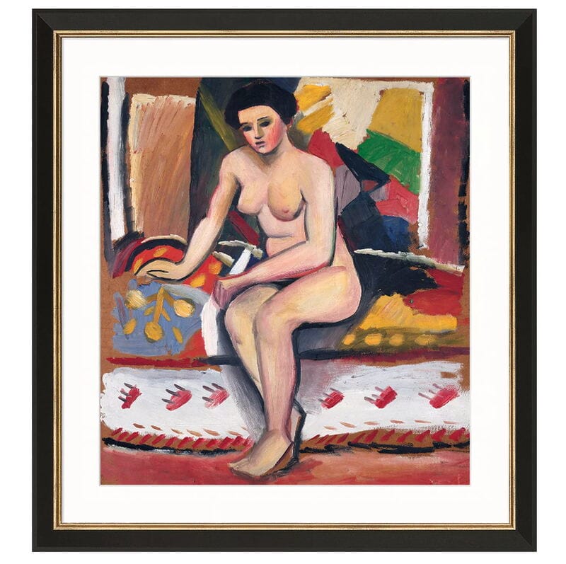 Erotische Kunst - Sinnliche Aktmalerei und ästhetische Skulpturen Kunstwerke 20. jahrhundert Expressionistische Aktmalerei "Akt" (1913) von August Macke, limitierte Reproduktion