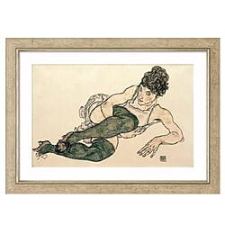 Nude drawing "Liegende Frau mit grünen Strümpfen" (1917) by Egon Schiele, limited reproduction