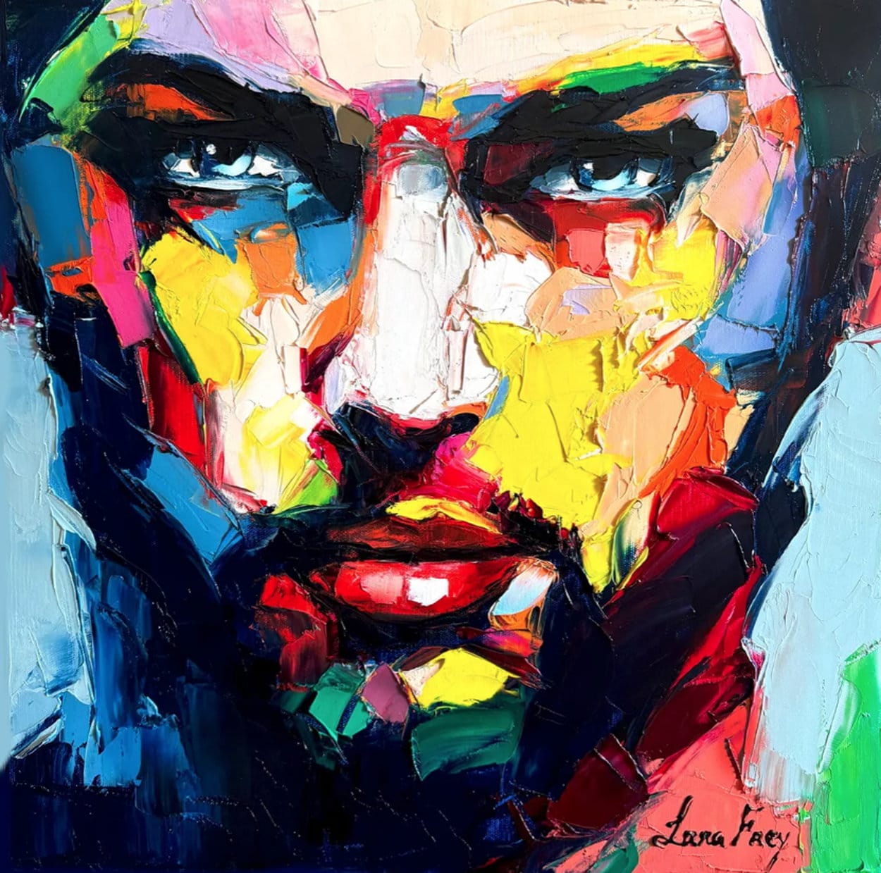 &quot;Red Storm&quot; (2024) - Expressive men&#39;s portrait of Lana Frey, oil on canvas
