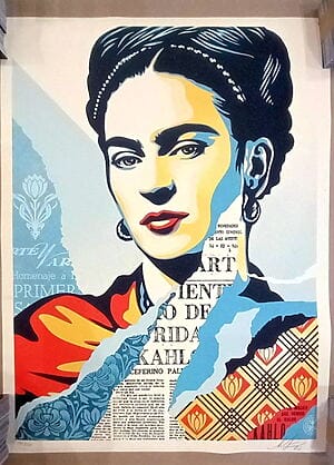 Street-Art Portrait "The women who defeated pain (Frida Kahlo)" von Shepard Fairey, limitierte Edition