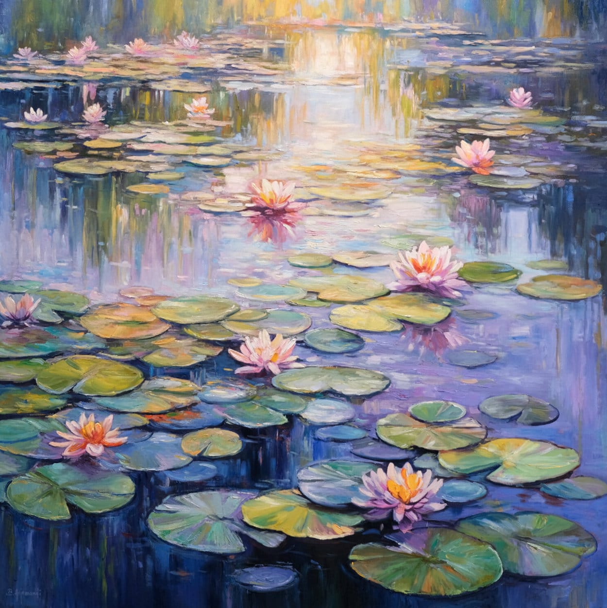 Impressionist oil painting &quot;Water Lily Pond&quot; (2024) by Behshad Arjomandi
