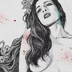 Sinnliche Portraitzeichnung "Dulcinea" (2022) mit Spray Paint von Marco Paludet