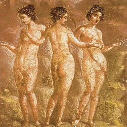 Antike Aktmalerei "Die drei Grazien", Wandmalerei aus Pompeji als Giclée-Reproduktion