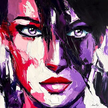 Ritratto a olio "Lo stesso del vento" (2023) di Lana Frey