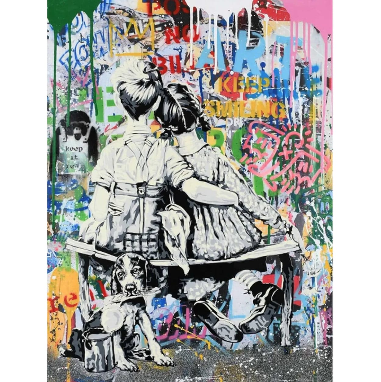 &quot;Work Well together&quot; (2022) - Mixed Media Street Art of Mr. Brainwash