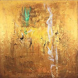 Großformatige abstrakte Malerei "Mother Lode", goldfarbenes Öl- und Acrylgemälde