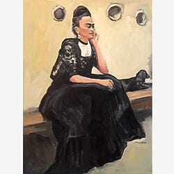 Ölgemälde "Frida and Doggie in the Sun" (2020) von Arun Prem (Unikat)