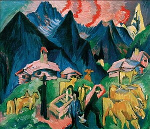 Reproduction en édition limitée du tableau expressionniste « Vie alpine » d'Ernst Ludwig Kirchner Reproduction en édition limitée du tableau expressionniste « Vie alpine » d'Ernst Ludwig Kirchner