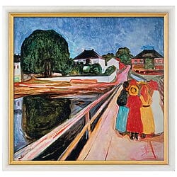 Expressionistisches Bild "Mädchengruppe auf einer Brücke" (1902) von Edvard Munch, limit. Reproduktion
