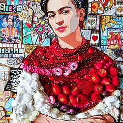 Mixed Media Gemälde "Frida Kahlo" (2024) von BAST, skulpturale 3D-Wandkunst