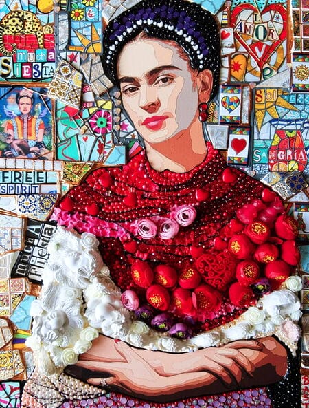 Gemengde techniek schilderij "Frida Kahlo" (2024) van BAST, sculpturaal 3D-muurkunstwerk Miniatuurafbeelding voor de weergave