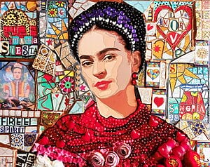 Gemengde techniek schilderij "Frida Kahlo" (2024) van BAST, sculpturaal 3D-muurkunstwerk