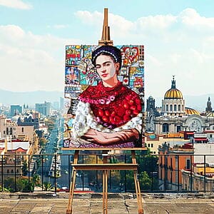 Gemengde techniek schilderij "Frida Kahlo" (2024) van BAST, sculpturaal 3D-muurkunstwerk