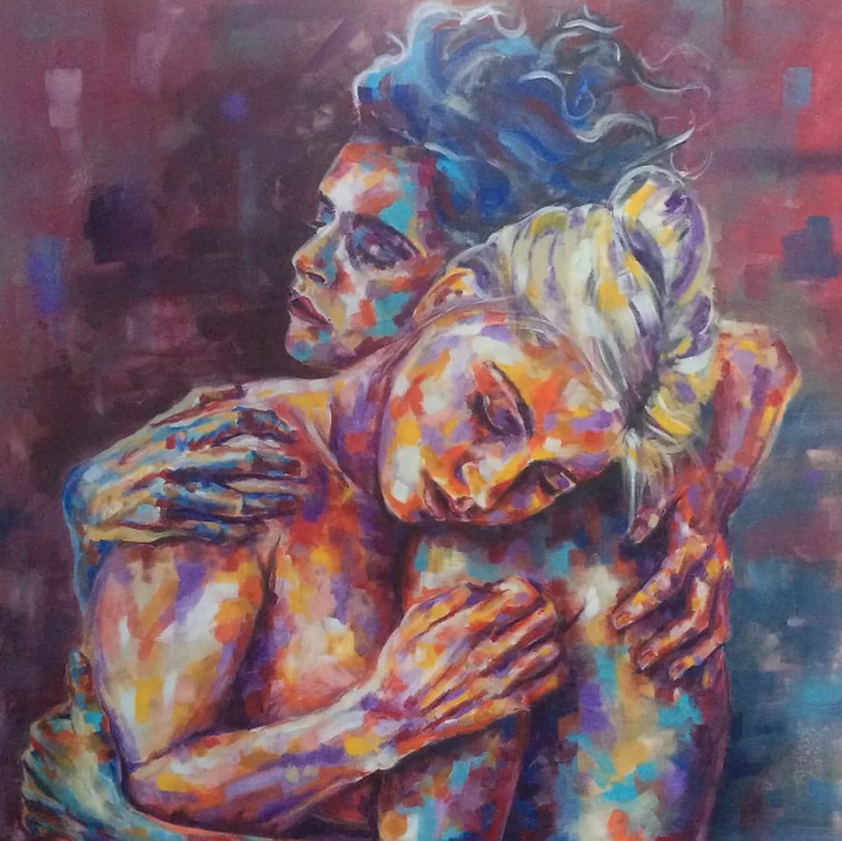 Portrait painting &quot;Clara et Mariette&quot; (2017) by Christopher Figat, acrylic on canvas