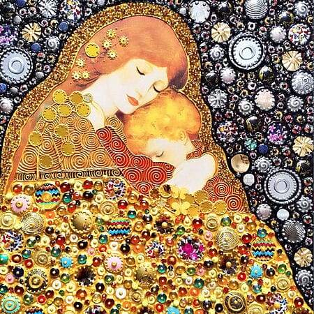 Mixed Media Gemälde „Mother and baby“ (2024) von BAST, skulpturale 3D-Wandkunst