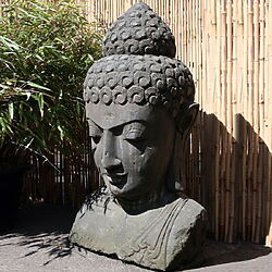Outdoor Buddha-Kopf "Shama" aus Lavastein (Basanit)