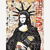 "Mona Lisa Statue of Liberty" (2024) - Mixed Media Gemälde von BAST