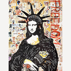 "Mona Lisa Statue of Liberty" (2024) - Mixed Media Gemälde von BAST