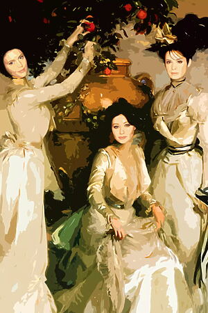"Charmed. Prue, Piper, Phoebe" (2024) - Digitale Kunst von BAST als Giclée-Print auf Leinwand