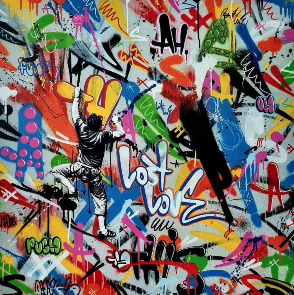 Street art &quot;Rock Climber&quot; (2021) by Martin Whatson, screen print on paper