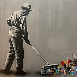 Street-Art "Sweeper" (2016) von Martin Whatson, Limitierte Auflage auf Leinwand